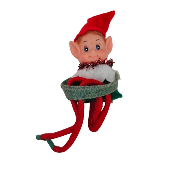 Vintage Knee Hugger Pixie Elf Rubber Face Long Legs Christmas Decor - Picture 1 of 8